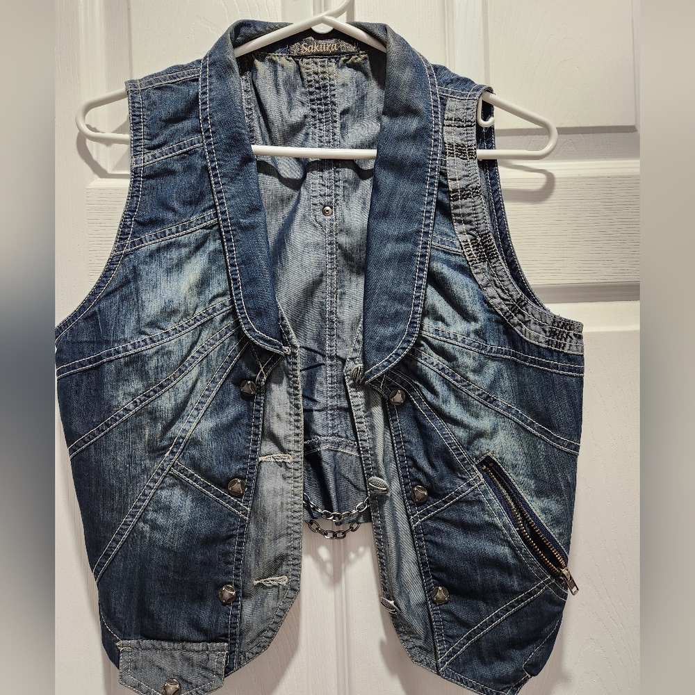 Sakura Denim Vest with Zipper Detail